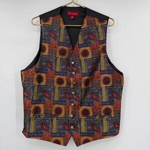 Occasion Vintage Y2K Millennium Print Vest Sleeveless Button Women's 44" L